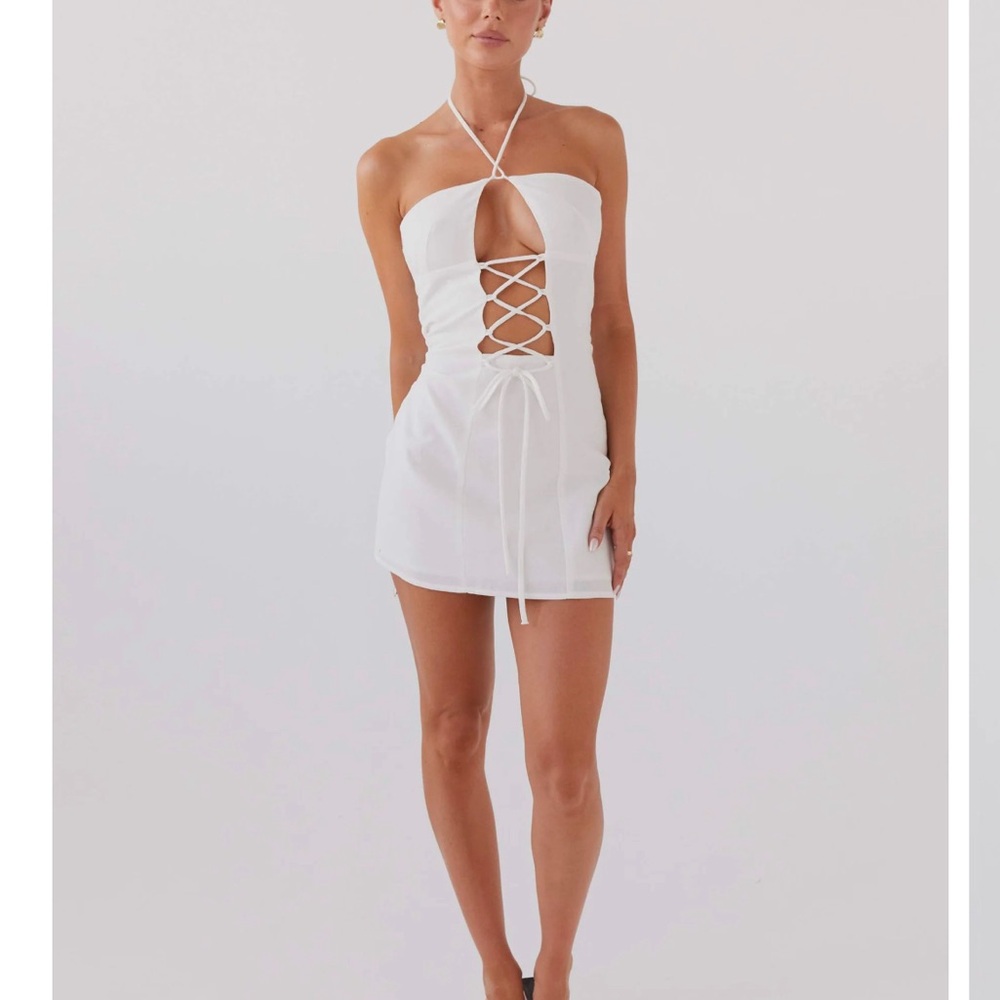 Peppermayo Island Echoes Linen mini dress- white